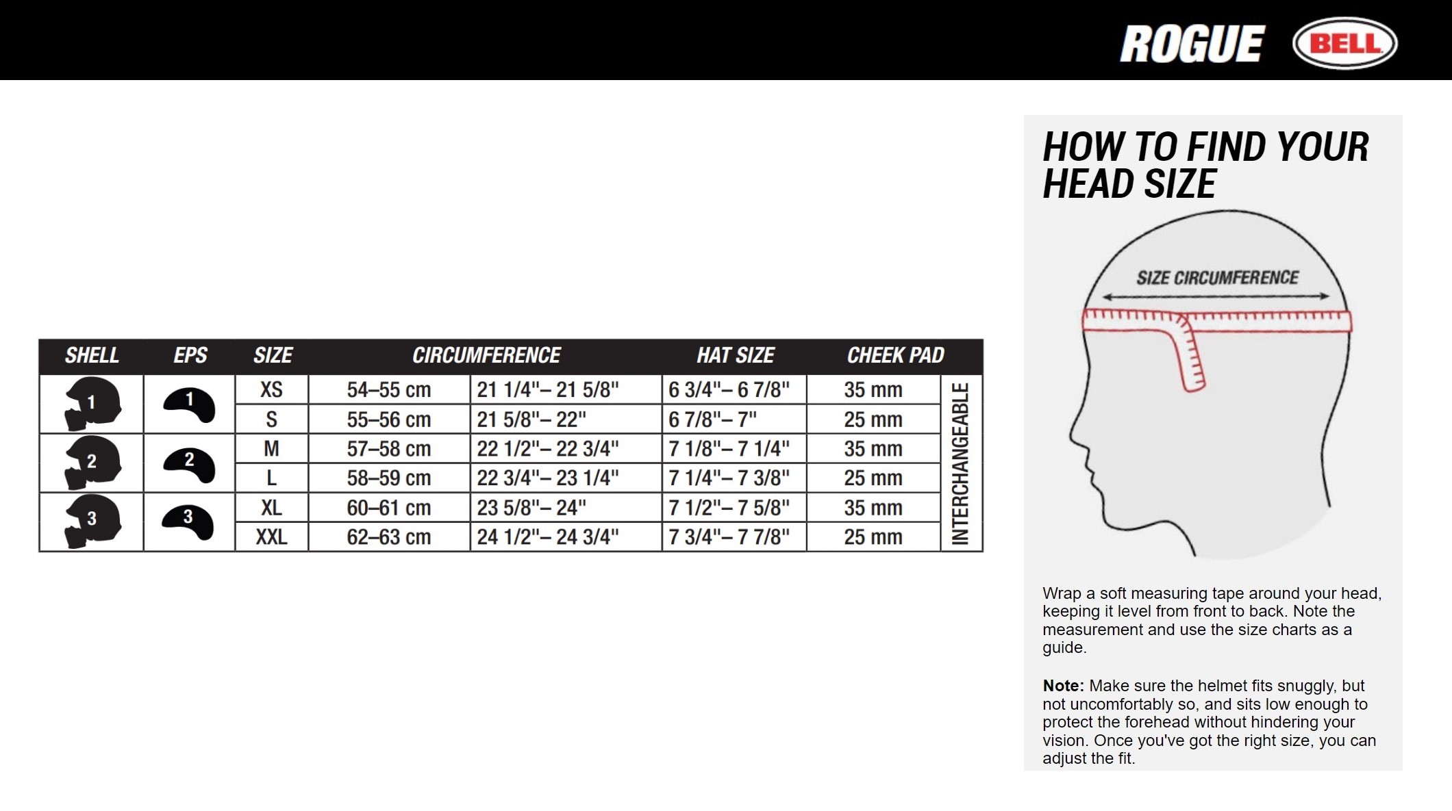 Bell rogue sale size chart